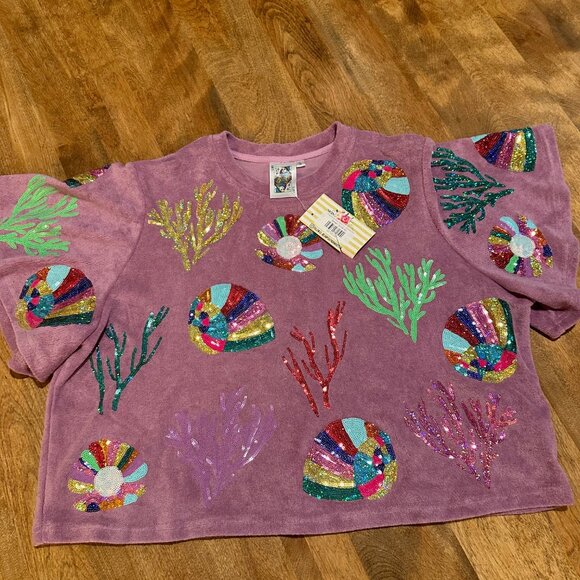 NWT QOS Lavender Terry Coral & Shell short and top set - Picture 2 of 5